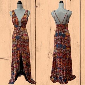 FREE PEOPLE Women’s Multicolor Maxi Dress Long Front Slit